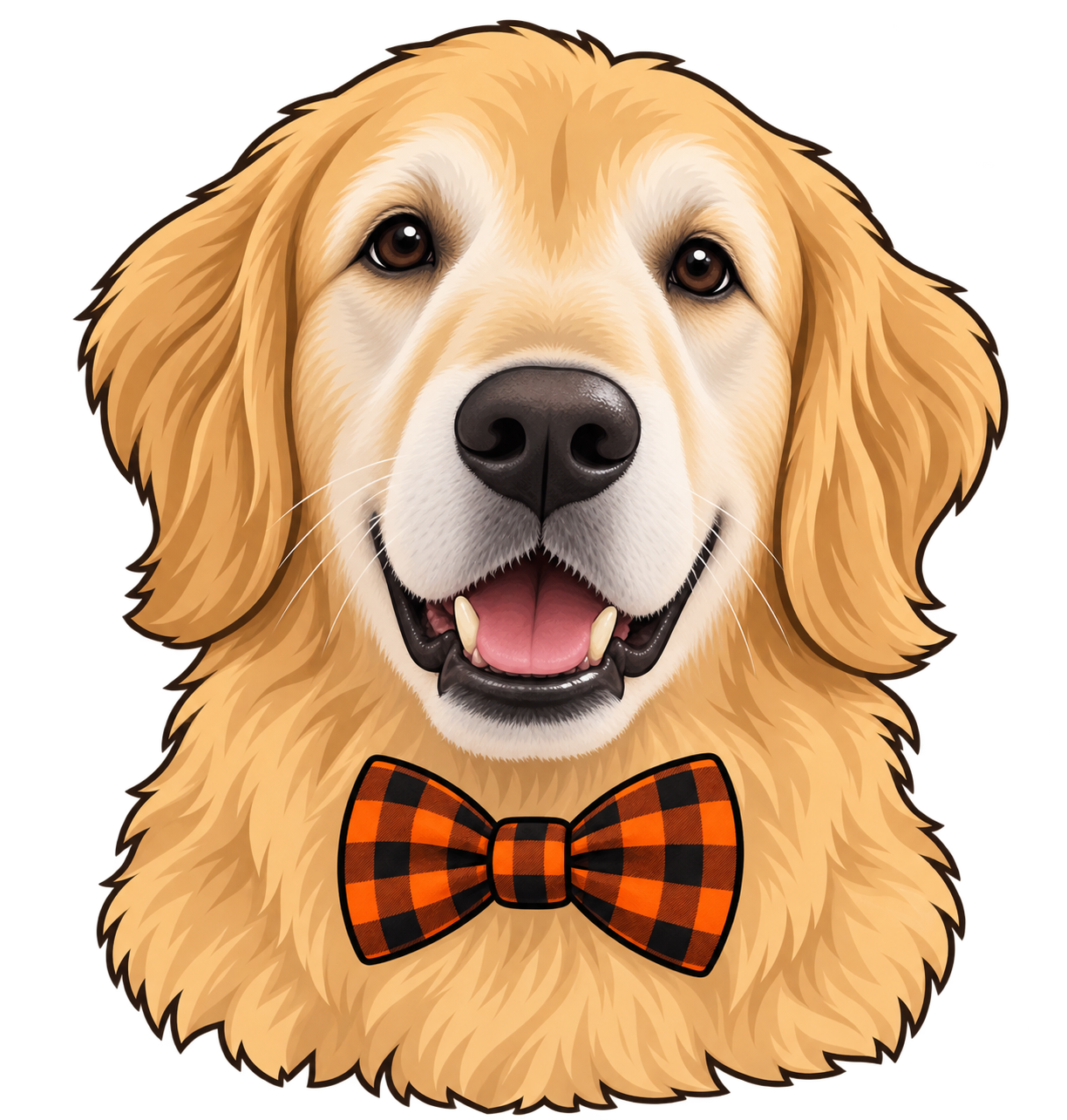 Cartoon Eugene with his gray muzzle and plaid bow tie